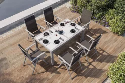 Villana Sylvania Garten-Essgruppe, 6 Personen, ausziehbarer Tisch 160–220 cm, Aluminium/Textil