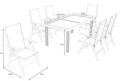 Villana Sylvania Garten-Essgruppe, 6 Personen, ausziehbarer Tisch 160–220 cm, Aluminium/Textil
