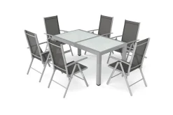 Villana Sylvania Garten-Essgruppe, 6 Personen, ausziehbarer Tisch 160–220 cm, Aluminium/Textil