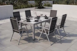 Villana Sylvania Garten-Essgruppe, 6 Personen, ausziehbarer Tisch 160–220 cm, Aluminium/Textil