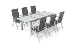 Villana Sylvania Garten-Essgruppe, 6 Personen, ausziehbarer Tisch 160–220 cm, Aluminium/Textil