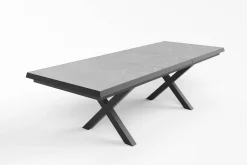 VILLANA Sylvania Garten-Essgruppe mit 6 Klappstühlen, silber/anthrazit, Aluminium/Glas, inkl. Eukalyptus-Armlehnen, ausziehbarer Tisch 160/220 x 90 cm, FSC®-zertifiziertes Produkt