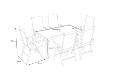 VILLANA Sylvania Garten-Essgruppe mit 6 Klappstühlen, silber/anthrazit, Aluminium/Glas, inkl. Eukalyptus-Armlehnen, ausziehbarer Tisch 160/220 x 90 cm, FSC®-zertifiziertes Produkt