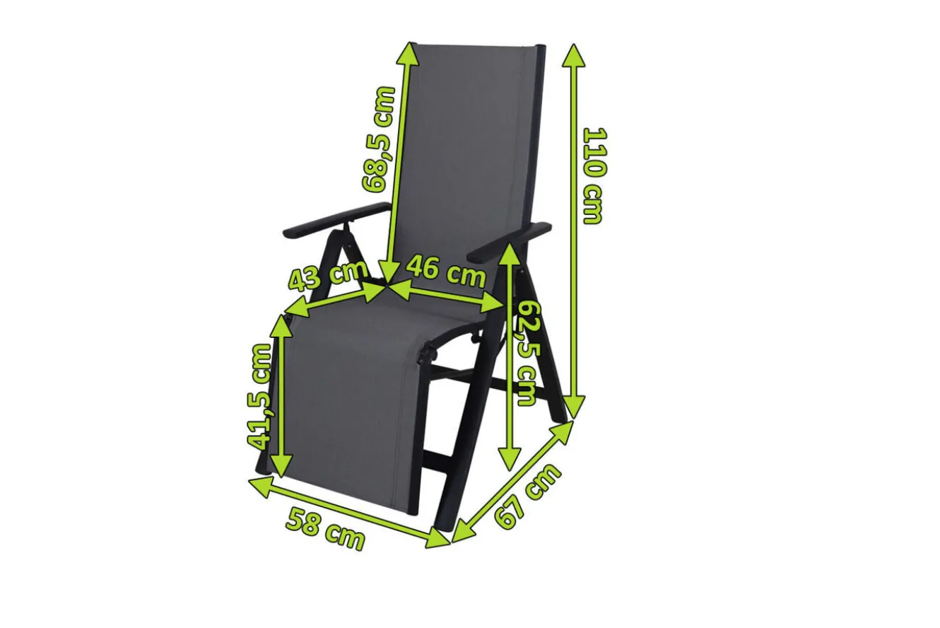 VILLANA Sylvania Relaxsessel, anthrazit/grau, Alu/Textilene, 67 x 58 x 110 cm, klappbar