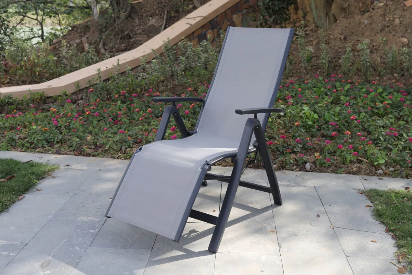 VILLANA Sylvania Relaxsessel, anthrazit/grau, Alu/Textilene, 67 x 58 x 110 cm, klappbar
