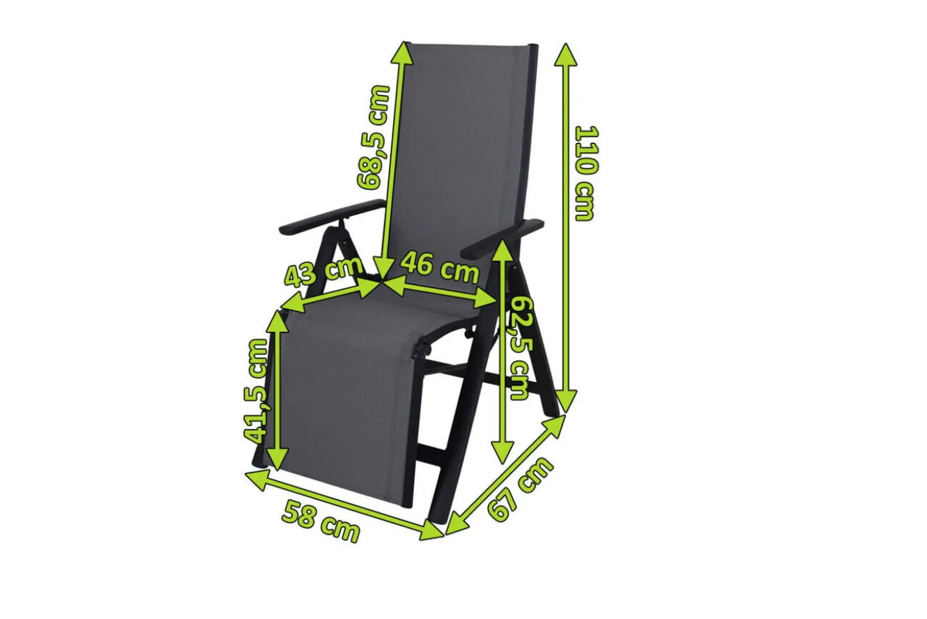 VILLANA Sylvania Relaxsessel, anthrazit/grau, Alu/Textilene, 67 x 58 x 110 cm, klappbar