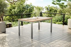 VILLANA Tasmania Ausziehtisch, silber, Alu/Eukalyptus, 150 / 200 x 90 cm, ausziehbar, hohe Belastbarkeit, FSC®-zertifiziertes Produkt