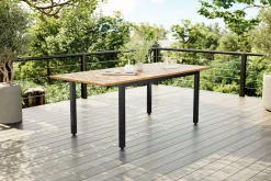 VILLANA Tasmania Ausziehtisch, Schwarz, Aluminium/Eukalyptus, 150 / 200 x 90 cm, robust, witterungsbeständig, ausziehbar, FSC®-zertifiziertes Produkt