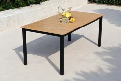 VILLANA Tasmania Esstisch, anthrazit/naturbelassen, Alu/Eukalyptus, 180 x 90 cm, FSC®-zertifiziertes Produkt