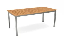 VILLANA Tasmania Esstisch, Silber/Natural, Aluminium/Eukalyptus, 180 x 90 cm, hohe Belastbarkeit, korrosionsbeständig, witterungsbeständig, robust, FSC®-zertifiziertes Produkt