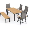 VILLANA Tasmania Garten-Essgruppe mit Bank und 4 Klappstühlen, anthrazit/natur, Aluminium/Eukalyptus, Tischplatte 180 x 90 cm, FSC®-zertifiziertes Produkt