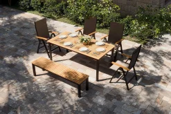 VILLANA Tasmania Garten-Essgruppe mit Bank und 4 Klappstühlen, anthrazit/natur, Aluminium/Eukalyptus, Tischplatte 180 x 90 cm, FSC®-zertifiziertes Produkt