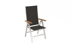 VILLANA Tasmania Garten-Essgruppe mit 6 Klappstühlen, silber, Alu / Eukalyptus / Textilene, Tisch 180 x 90 cm, FSC®-zertifiziertes Produkt