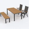 VILLANA Tasmania Garten-Essgruppe mit Bank und 2 Klappstühlen, anthrazit/natur, Aluminium/Eukalyptus, Tischplatte 180 x 90 cm, FSC®-zertifiziertes Produkt