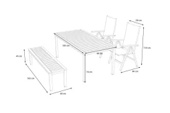 VILLANA Tasmania Garten-Essgruppe mit Bank und 2 Klappstühlen, anthrazit/natur, Aluminium/Eukalyptus, Tischplatte 180 x 90 cm, FSC®-zertifiziertes Produkt