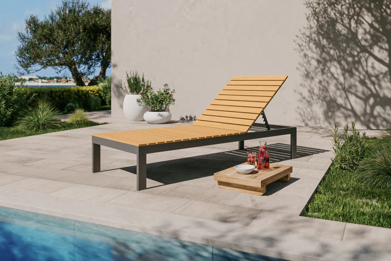 VILLANA Tasmania Gartenliege, dunkelgrau, Alu/Eukalyptus, wasserabweisend, verstellbare Rückenlehne, FSC®-zertifiziertes Produkt