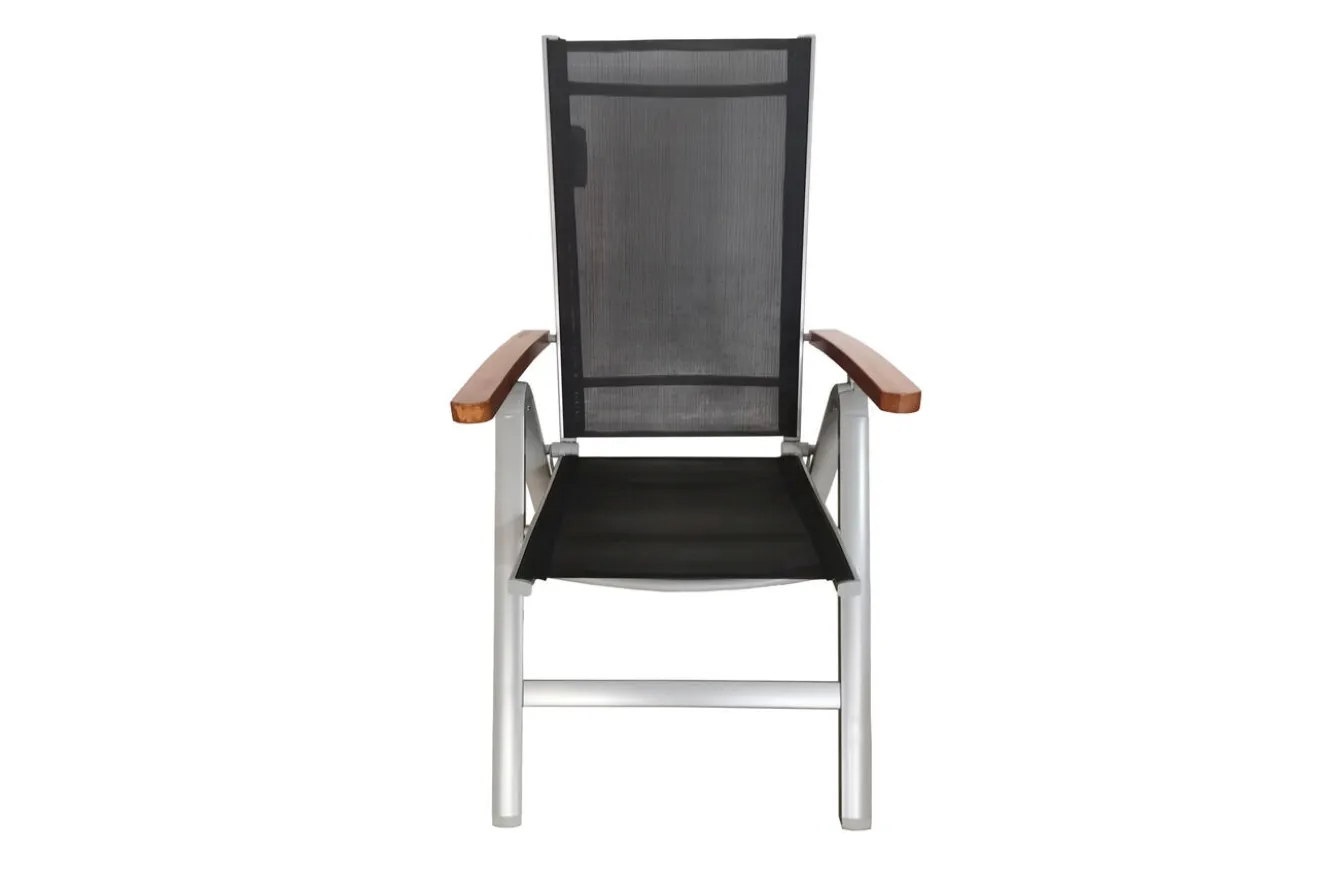 VILLANA Tasmania Klappstuhl, silber, Alu/Textilene/Eukalyptus, verstellbar, hohe Belastbarkeit, FSC®-zertifiziertes Produkt