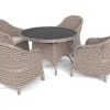 VILLANA Valento Garten-Essgruppe, natur/schwarz, Alu/Polyrattan, Tischplatte rund Ø120 cm, inkl. 4 Sessel