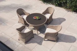 VILLANA Valento Garten-Essgruppe, natur/schwarz, Alu/Polyrattan, Tischplatte rund Ø120 cm, inkl. 4 Sessel