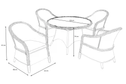 VILLANA Valento Garten-Essgruppe, natur/schwarz, Alu/Polyrattan, Tischplatte rund Ø120 cm, inkl. 4 Sessel
