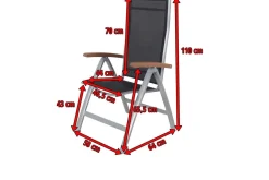 VILLANA Victoria Klappstuhl, silber/schwarz, Alu/Textilene, 64 x 58 x 110 cm, zertifiziertes Material, FSC®-zertifiziertes Produkt