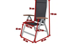VILLANA Victoria Klappstuhl, silber/schwarz, Alu/Textilene, 64 x 58 x 110 cm, zertifiziertes Material, FSC®-zertifiziertes Produkt
