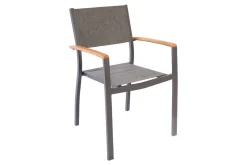 VILLANA Victoria Stapelsessel, anthrazit/grau, Alu/Textilene/Akazie, Hohe Belastbarkeit, zertifiziertes Material, FSC®-zertifiziertes Produkt